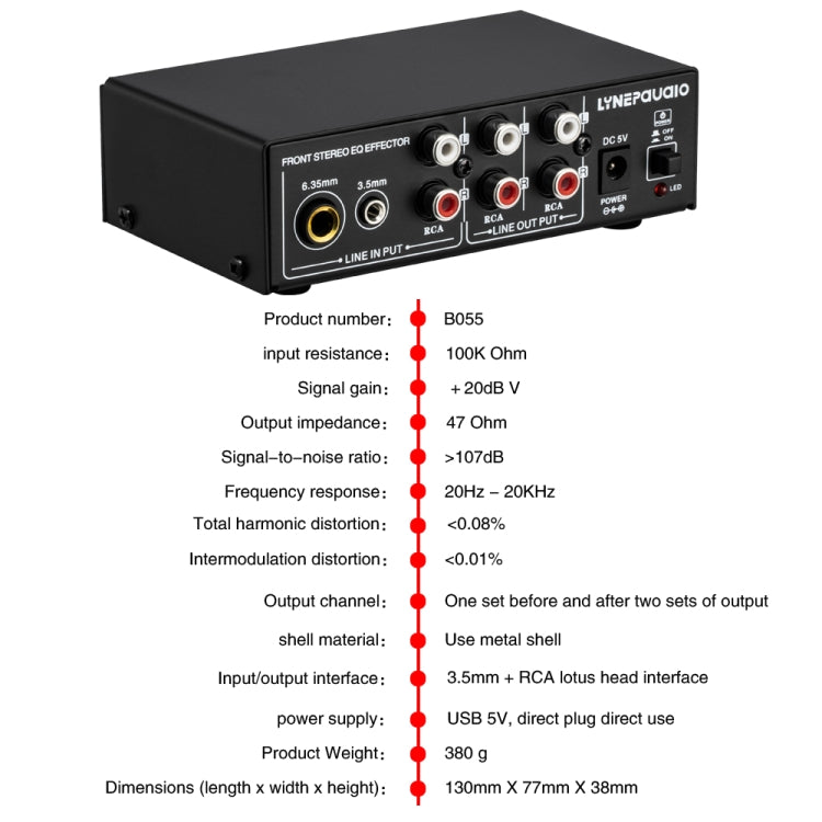 3-Kanal-Mischer Front-Stereo-Verstärker mit Höhen-/Mitten-/Bassregler, USB 5V Stromversorgung, US-Stecker, B056