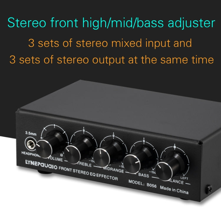 3-Kanal-Mischer Front-Stereo-Verstärker mit Höhen-/Mitten-/Bassregler, USB 5V Stromversorgung, US-Stecker, B056