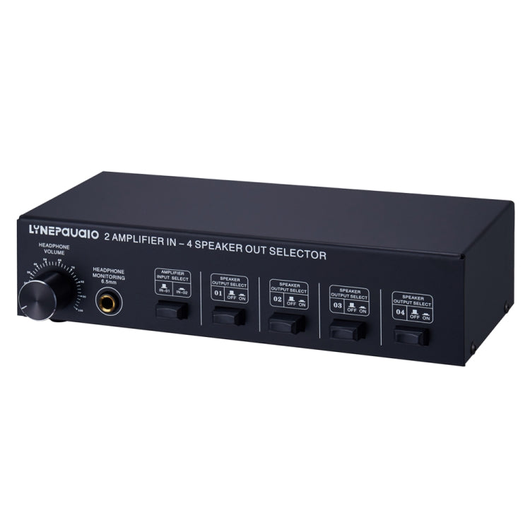 B032 2-in 4-out Leistungsverstärker-Umschalter Lautsprecher Verlustfreie Klangqualität 300W pro Kanal Schalterverteiler-Komparator mit Kopfhörer-Überwachungsfunktion / Audio-Eingang, B032