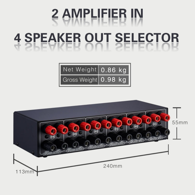 B032 2-in 4-out Leistungsverstärker-Umschalter Lautsprecher Verlustfreie Klangqualität 300W pro Kanal Schalterverteiler-Komparator mit Kopfhörer-Überwachungsfunktion / Audio-Eingang, B032