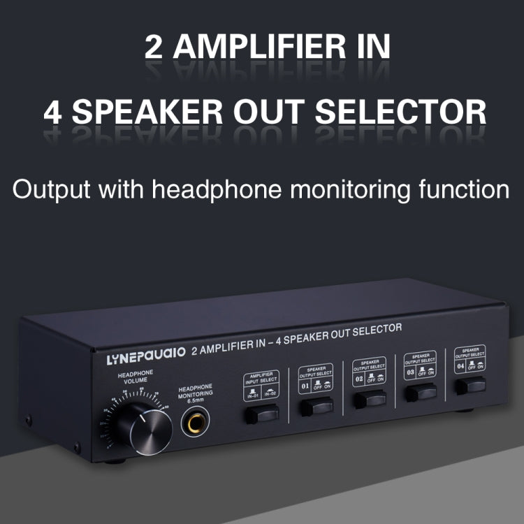 B032 2-in 4-out Leistungsverstärker-Umschalter Lautsprecher Verlustfreie Klangqualität 300W pro Kanal Schalterverteiler-Komparator mit Kopfhörer-Überwachungsfunktion / Audio-Eingang, B032