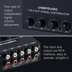 1-in-4-out Stereo-Front-Signalverstärker, unabhängige Ausgangslautstärkeregelung, Cinch-Schnittstelle, verlustfreier Verteiler, US-Stecker, B029
