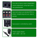 1-in-4-out Stereo-Front-Signalverstärker, unabhängige Ausgangslautstärkeregelung, Cinch-Schnittstelle, verlustfreier Verteiler, US-Stecker, B029