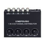 1-in-4-out Stereo-Front-Signalverstärker, unabhängige Ausgangslautstärkeregelung, Cinch-Schnittstelle, verlustfreier Verteiler, US-Stecker, B029