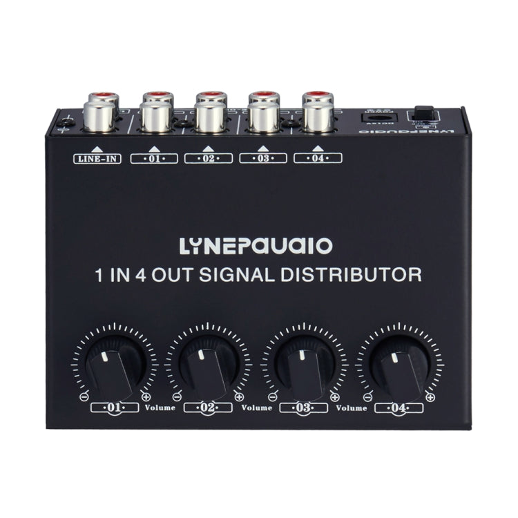 1-in-4-out Stereo-Front-Signalverstärker, unabhängige Ausgangslautstärkeregelung, Cinch-Schnittstelle, verlustfreier Verteiler, US-Stecker, B029