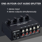 1-in-4-out Stereo-Front-Signalverstärker, unabhängige Ausgangslautstärkeregelung, Cinch-Schnittstelle, verlustfreier Verteiler, US-Stecker, B029