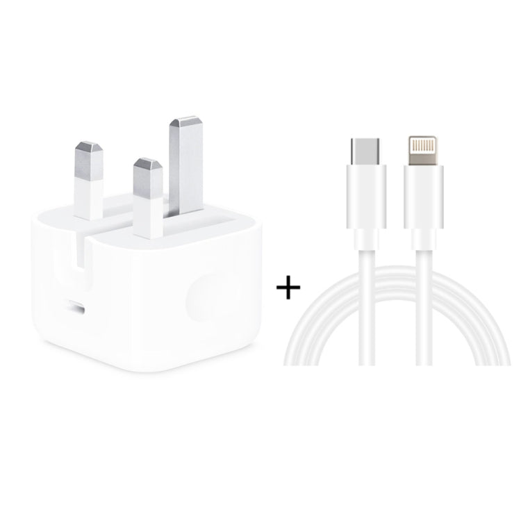A2344 20W PD 3.0 Type-C / USB-C Faltbares Reiseladegerät + USB-C / Type-C auf 8 Pin Schnelllade-Datenkabel-Set, UK-Stecker, Länge: 2 m, 20W 8 Pin Länge: 2 m