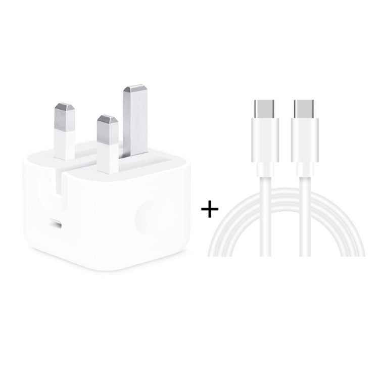 A2344 20W PD 3.0 Typ-C / USB-C faltbares Reise-Ladegerät + USB-C / Typ-C auf Typ-C Schnelllade-Datenkabel-Set, UK-Stecker, Länge: 2m, 20W Typ-C Länge: 2m