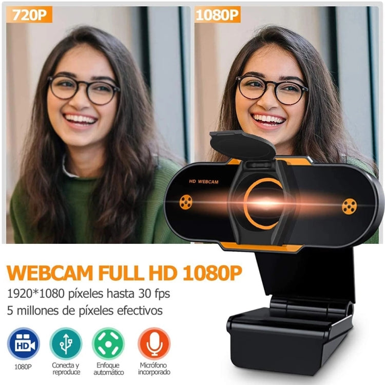 312 1080P HD USB 2.0 PC Desktop Kamera Webcam mit Mikrofon, Kabellänge: ca. 1,3m, Standard, mit Stativ, Blickschutz