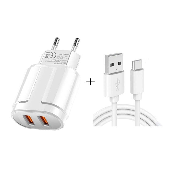 Duales USB-Reiseladegerät + 1 Meter USB auf Typ-C Datenkabel, EU Stecker
