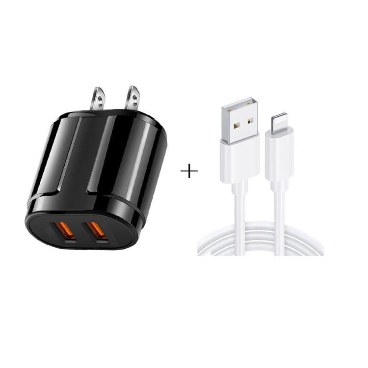 Doppel USB Tragbares Reise-Ladegerät + 1 Meter USB zu 8 Pin Datenkabel, US-Stecker