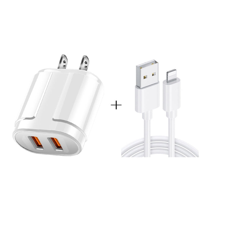 Doppel USB Tragbares Reise-Ladegerät + 1 Meter USB zu 8 Pin Datenkabel, US-Stecker