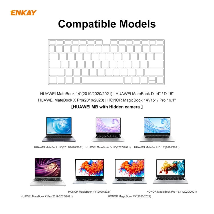 ENKAY Ultradünne weiche TPU-Tastaturschutzfolie, US-Version, Für Huawei MateBook 14 Zoll, Für Honor MagicBook 14 / 15, Für Huawei MateBook D 14 Zoll / D 15,6 Zoll, Für Honor MagicBook Pro, Für Huawei MateBook X Pro (2019 / 2020)