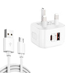 YSY-6087PD 20W PD3.0 + QC3.0 Dual-Schnelllade-Reiseladegerät mit USB-zu-Micro-USB-Datenkabel, EU-Stecker, US-Stecker, UK-Stecker