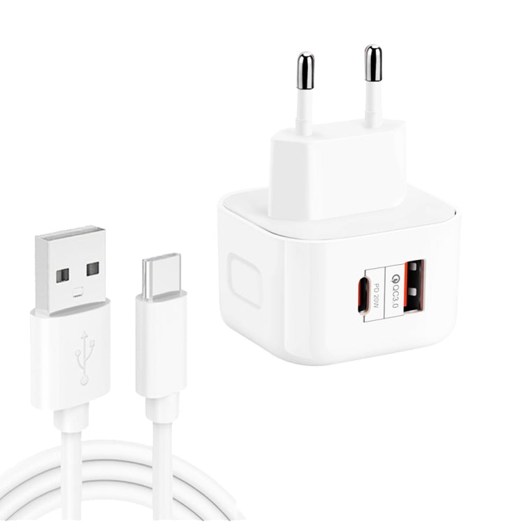 YSY-6087PD 20W PD3.0 + QC3.0 Dual Fast Charge Reiseladegerät mit USB-zu-Typ-C-Datenkabel, EU-Stecker, US-Stecker, UK-Stecker