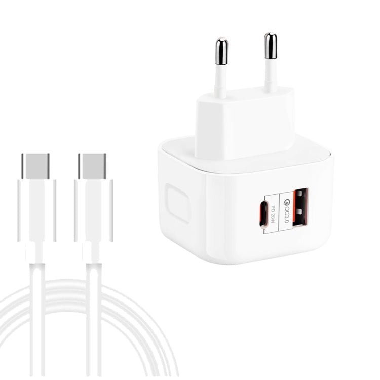 YSY-6087PD 20W PD3.0 + QC3.0 Dual Fast Charge Reise-Ladegerät mit Typ-C auf Typ-C Datenkabel, EU-Stecker, US-Stecker, UK-Stecker