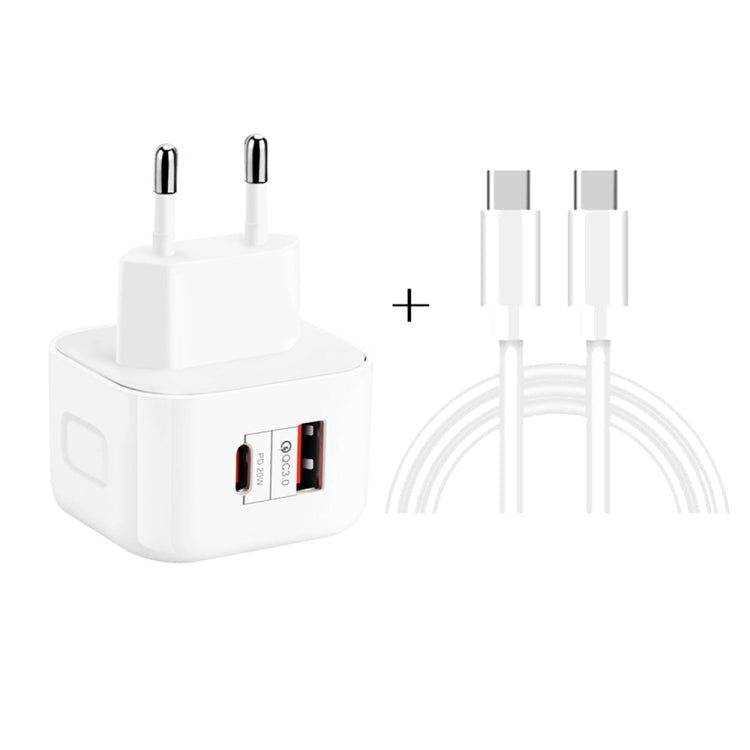 YSY-6087PD 20W PD3.0 + QC3.0 Dual Fast Charge Reise-Ladegerät mit Typ-C auf Typ-C Datenkabel, EU-Stecker, US-Stecker, UK-Stecker