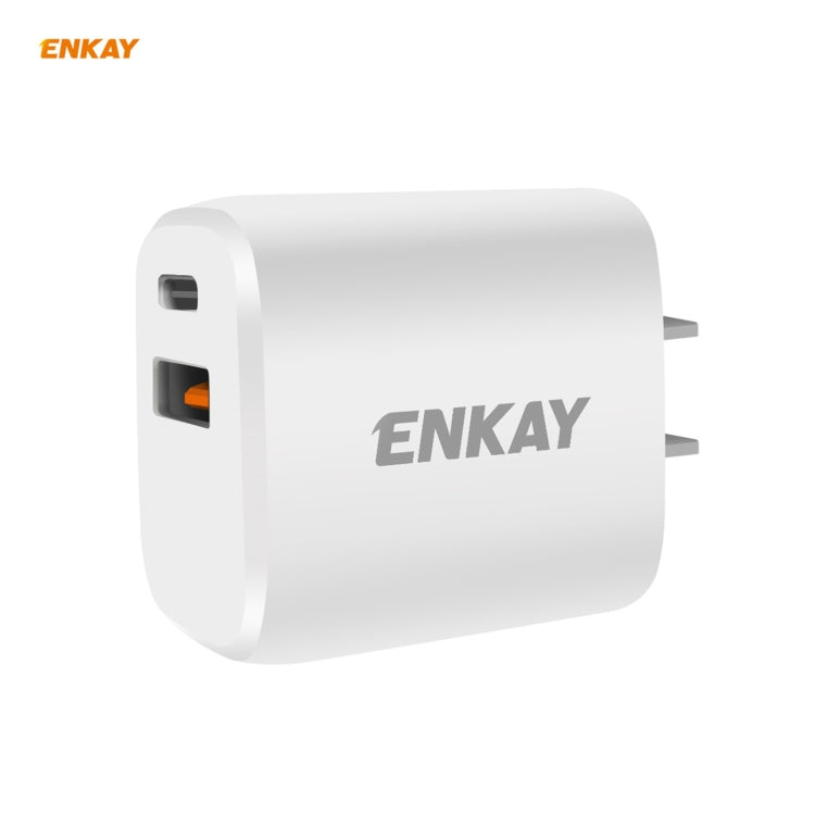 ENKAY Hat-Prince U090 20W PD + QC 3.0 Tragbares Dual-Port-Schnelllade-Reise-Netzteil, US-Stecker