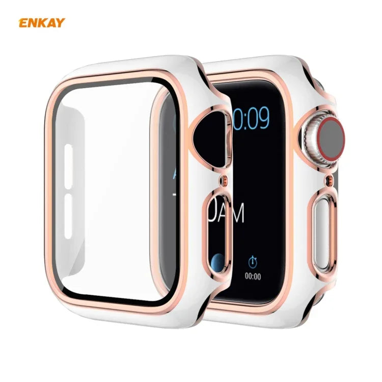 ENKAY Hat-Prince Vollflächige, galvanisierte PC-Schutzhülle + Displayschutz aus gehärtetem Glas für Apple Watch Series 6 / 5 / 4 / SE 40 mm