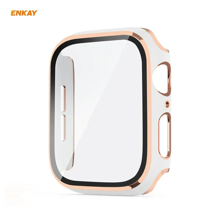 ENKAY Hat-Prince Vollflächige, galvanisierte PC-Schutzhülle + Displayschutz aus gehärtetem Glas für Apple Watch Series 6 / 5 / 4 / SE 40 mm