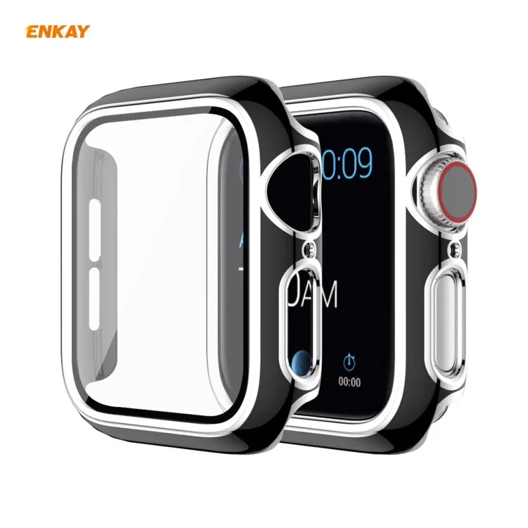 ENKAY Hat-Prince Vollflächige, galvanisierte PC-Schutzhülle + Displayschutz aus gehärtetem Glas für Apple Watch Series 6 / 5 / 4 / SE 40 mm