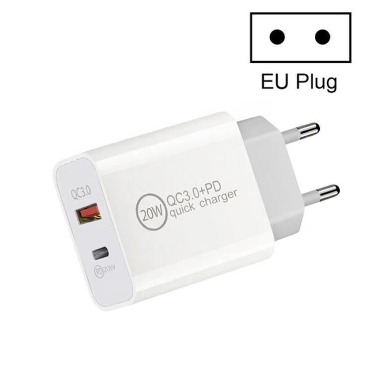 Dual-Schnelllade-Reiseladegerät mit 20W PD3.0+QC 3.0 Schnittstelle für iPhone, Huawei, Samsung, Xiaomi, EU-Stecker, US-Stecker, AU-Stecker