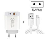 20W PD Typ-C + QC 3.0 USB-Schnittstelle Schnelllade-Reise-Ladegerät mit USB zu Typ-C Schnelllade-Datenkabel, EU-Stecker, US-Stecker, AU-Stecker