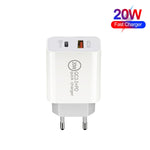 20W PD Typ-C + QC 3.0 USB-Schnittstelle Schnelllade-Reise-Ladegerät mit USB zu Typ-C Schnelllade-Datenkabel, EU-Stecker, US-Stecker, AU-Stecker