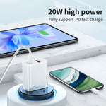 20W PD Typ-C + QC 3.0 USB-Schnittstelle Schnelllade-Reise-Ladegerät mit USB zu Typ-C Schnelllade-Datenkabel, EU-Stecker, US-Stecker, AU-Stecker