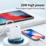 20W PD Type-C + QC 3.0 USB-Schnittstelle Schnelllade-Reiseladegerät mit USB-auf-8-Pin-Schnelllade-Datenkabel, EU-Stecker, US-Stecker, AU-Stecker