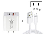 20W PD Type-C + QC 3.0 USB-Schnittstelle Schnelllade-Reiseladegerät mit USB-auf-8-Pin-Schnelllade-Datenkabel, EU-Stecker, US-Stecker, AU-Stecker