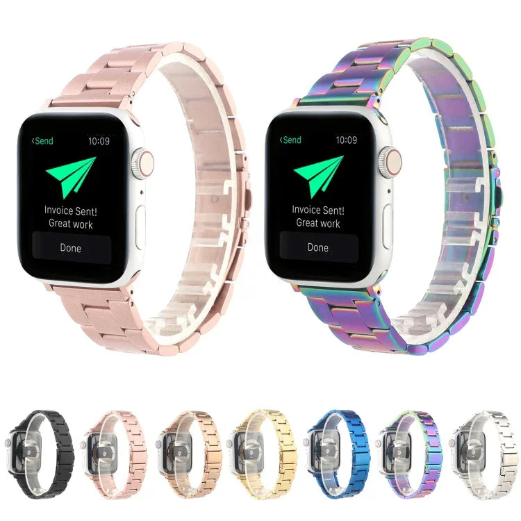 Abnehmbares Armband mit drei Perlen aus Edelstahl von Xiaoman, passend für Serie 7 (45 mm), 6, SE, 5, 4 (44 mm), 3, 2, 1 (42 mm) und Serie 7 (41 mm), 6, SE, 5, 4 (40 mm) sowie 3, 2, 1 (38 mm).