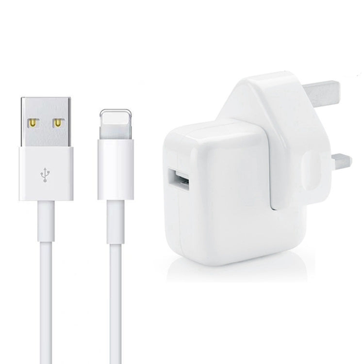 12W USB-Ladegerät + USB-zu-8-Pin-Datenkabel für iPad-/iPhone-/iPod-Serie, UK-Stecker