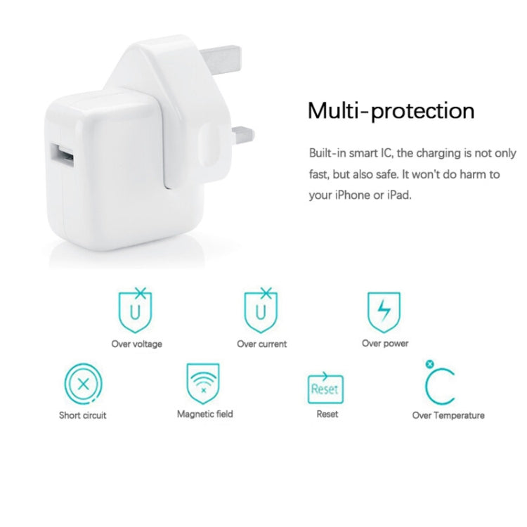 12W USB-Ladegerät + USB-zu-8-Pin-Datenkabel für iPad-/iPhone-/iPod-Serie, UK-Stecker