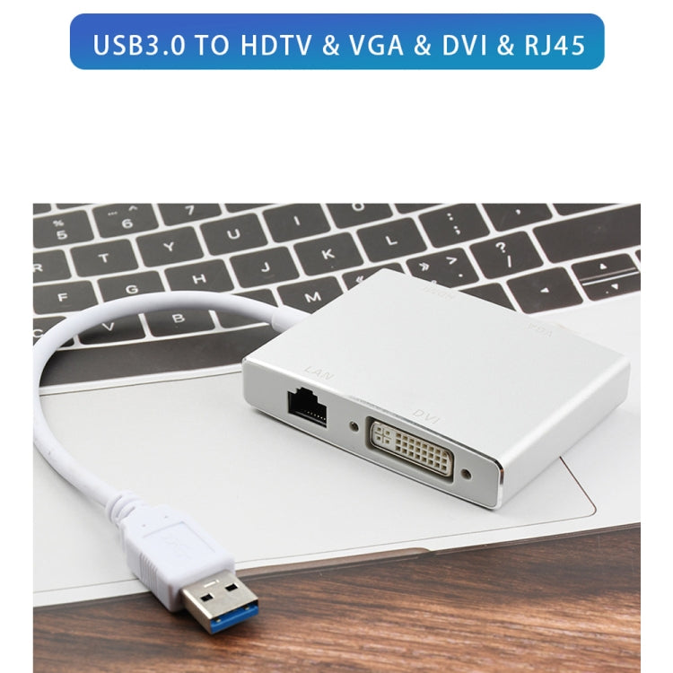WS-03 4-in-1 USB 3.0 zu VGA + HDMI + DVI + RJ45 Netzwerkkarten Ethernet Konverter