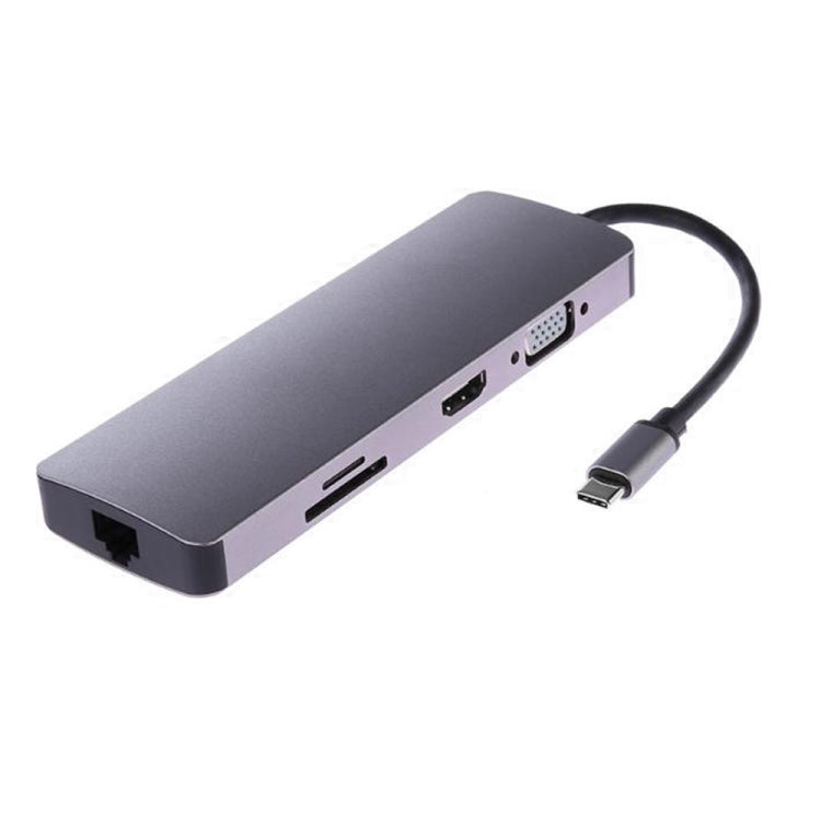 WS-11 8-in-1 Typ-C zu HDMI + VGA + SD + TF + RJ45 + PD + 2 x USB3.0 HUB Adapter Konverter