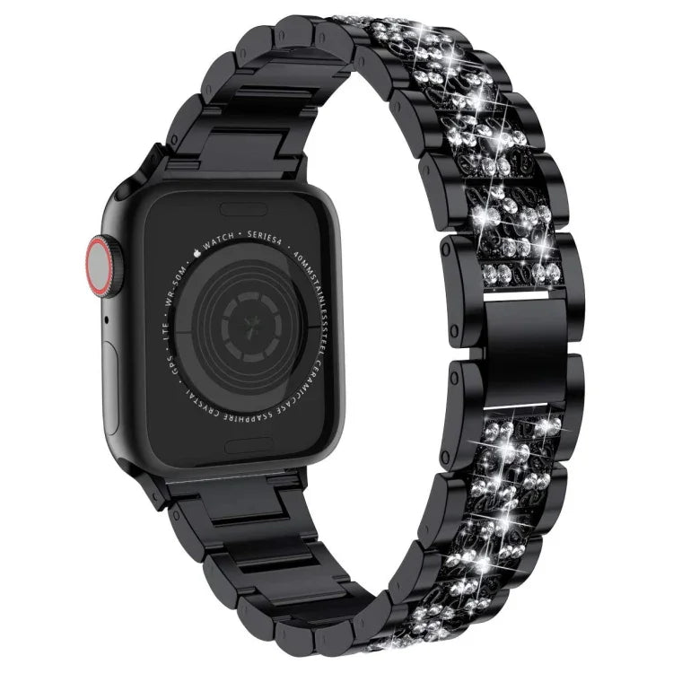 Drei Edelstahlarmbänder mit Strasssteinen, passend für Serie 7 (41 mm), 6, SE, 5, 4 (40 mm), 3, 2, 1 (38 mm) und Serie 7 (45 mm), 6, SE, 5, 4 (44 mm) sowie 3, 2, 1 (42 mm).