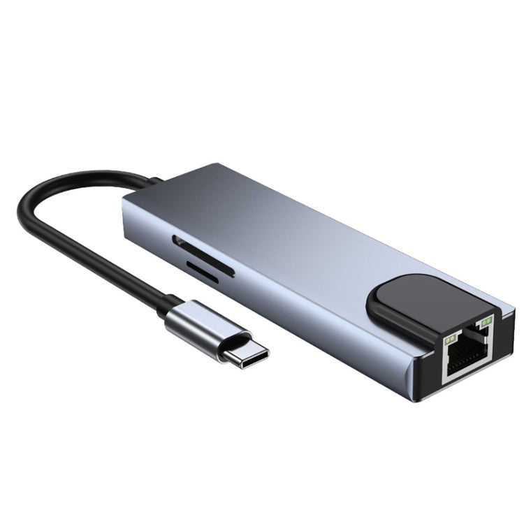 6-in-1 Typ-C zu HDMI + RJ45 + SD/TF + PD + USB HUB Adapter