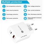 TE-PD01 PD 20W + QC3.0 USB-Doppelanschluss-Schnellladegerät mit Kontrollleuchte, EU-Stecker