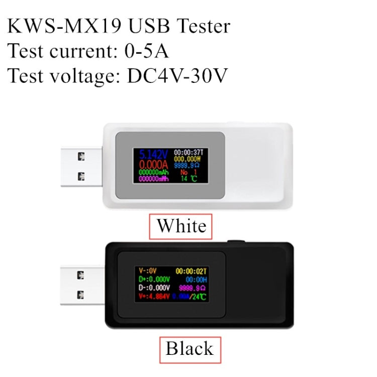 Keweisi KWS-MX19 USB Tester DC 4V-30V 0-5A Strom- und Spannungsdetektor, KWS-MX19