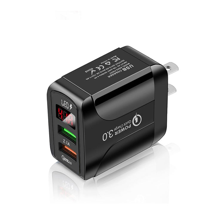 F002C QC3.0 USB + USB 2.0 Schnellladegerät mit digitaler LED-Anzeige für Mobiltelefone und Tablets, US-Stecker