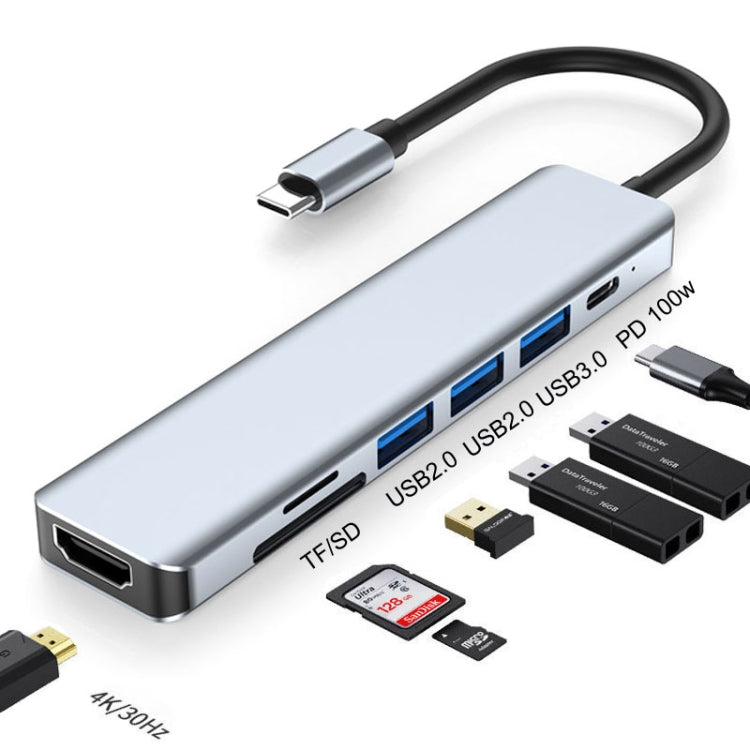 7-in-1 HDMI+SD/TF+USB2.0x2+USB3.0+PD zu Typ-C HUB Dockingstation, 7-in-1 Station