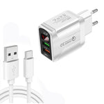 F002C QC3.0 USB + USB 2.0 LED Digital Display Schnellladegerät mit USB-auf-Typ-C-Datenkabel, EU-Stecker, EU-Stecker + Typ-C-Kabel