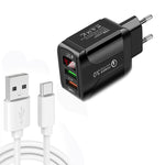 F002C QC3.0 USB + USB 2.0 LED Digital Display Schnellladegerät mit USB-auf-Typ-C-Datenkabel, EU-Stecker, EU-Stecker + Typ-C-Kabel