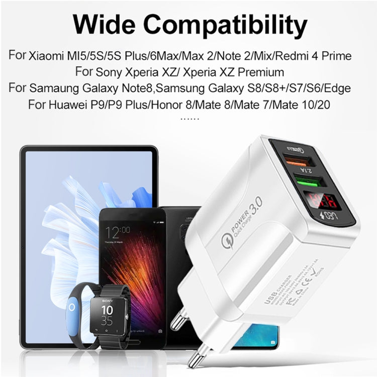 F002C QC3.0 USB + USB 2.0 LED Digital Display Schnellladegerät mit USB-auf-Typ-C-Datenkabel, EU-Stecker, EU-Stecker + Typ-C-Kabel