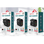 F002C QC3.0 USB + USB 2.0 LED Digital Display Schnellladegerät mit USB-auf-Typ-C-Datenkabel, EU-Stecker, EU-Stecker + Typ-C-Kabel