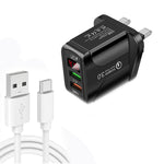 F002C QC3.0 USB + USB 2.0 LED Digital Display Schnellladegerät mit USB-zu-Typ-C-Datenkabel, UK-Stecker, UK-Stecker + Typ-C-Kabel