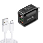 F002C QC3.0 USB + USB 2.0 LED Digitalanzeige Schnellladegerät mit USB zu 8 Pin Datenkabel, US-Stecker, US-Stecker + 8 Pin Kabel