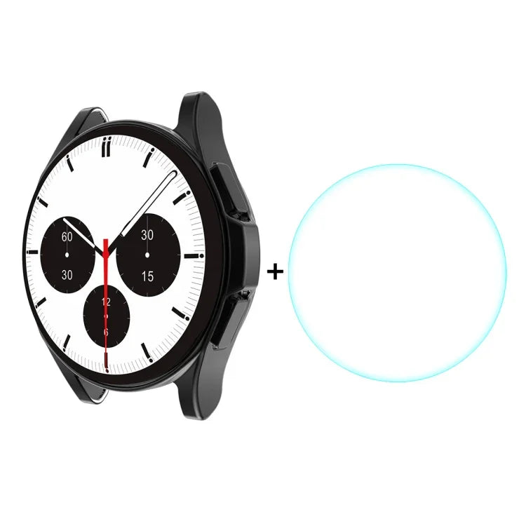 ENKAY Hat-Prince Schutzhülle für Samsung Galaxy Watch4 Classic 42mm: Vollständige Abdeckung durch galvanisiertes, weiches TPU-Cover in HD-Qualität + Displayschutz aus gehärtetem Glas