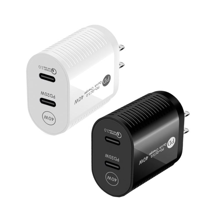 40W Dual Port PD / Type-C Schnellladegerät für iPhone / iPad Serie, US-Stecker